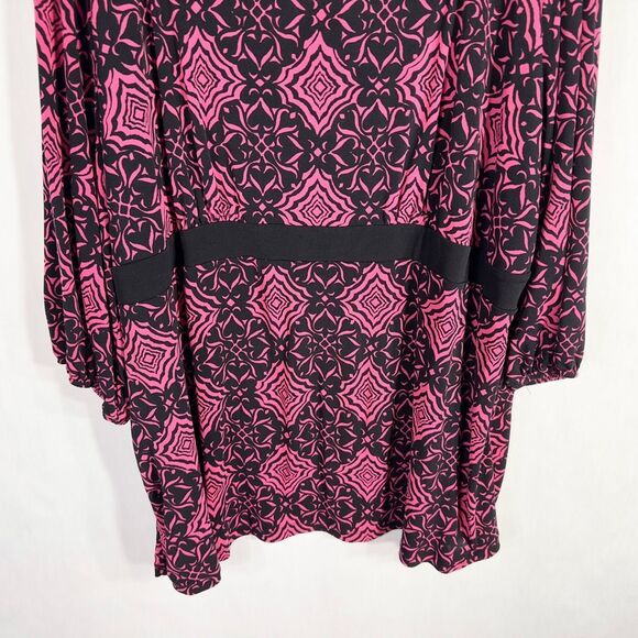 Lane Bryant Plus Size 26 28 Top Pink Black‎ Square Neck Knit Stretch Print 1109 - Picture 4 of 8